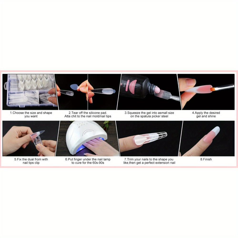 Poly Gel Nail Extension Form Kit – 192pcs Dual Forms, 96pcs Reusable Pads, 8 Shapes Acrylic Mold, Brush Pen — image 14