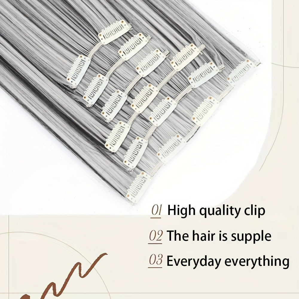 Clip In Hair Extensions 24 Inch for Women 6 Pieces 16 Clips – Heat Resistant Synthetic Hairpiece for Volume & Length — image 