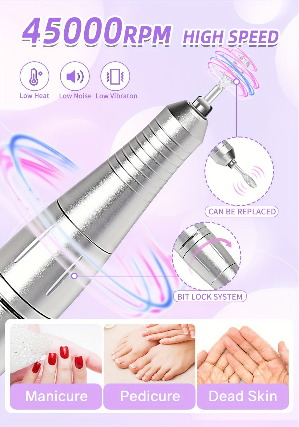 Electric Nail Drill 45000 RPM Rechargeable Kit with LCD Display and V6 Pink or White Options — image 12