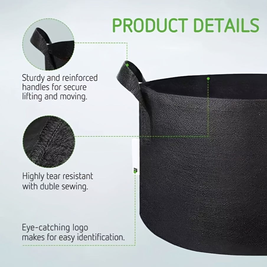 Black 5-Gallon-Labeled Grow Bags with Handles in 10-Pack or 20-Piece Checkout Options for Garden Planting — image 7
