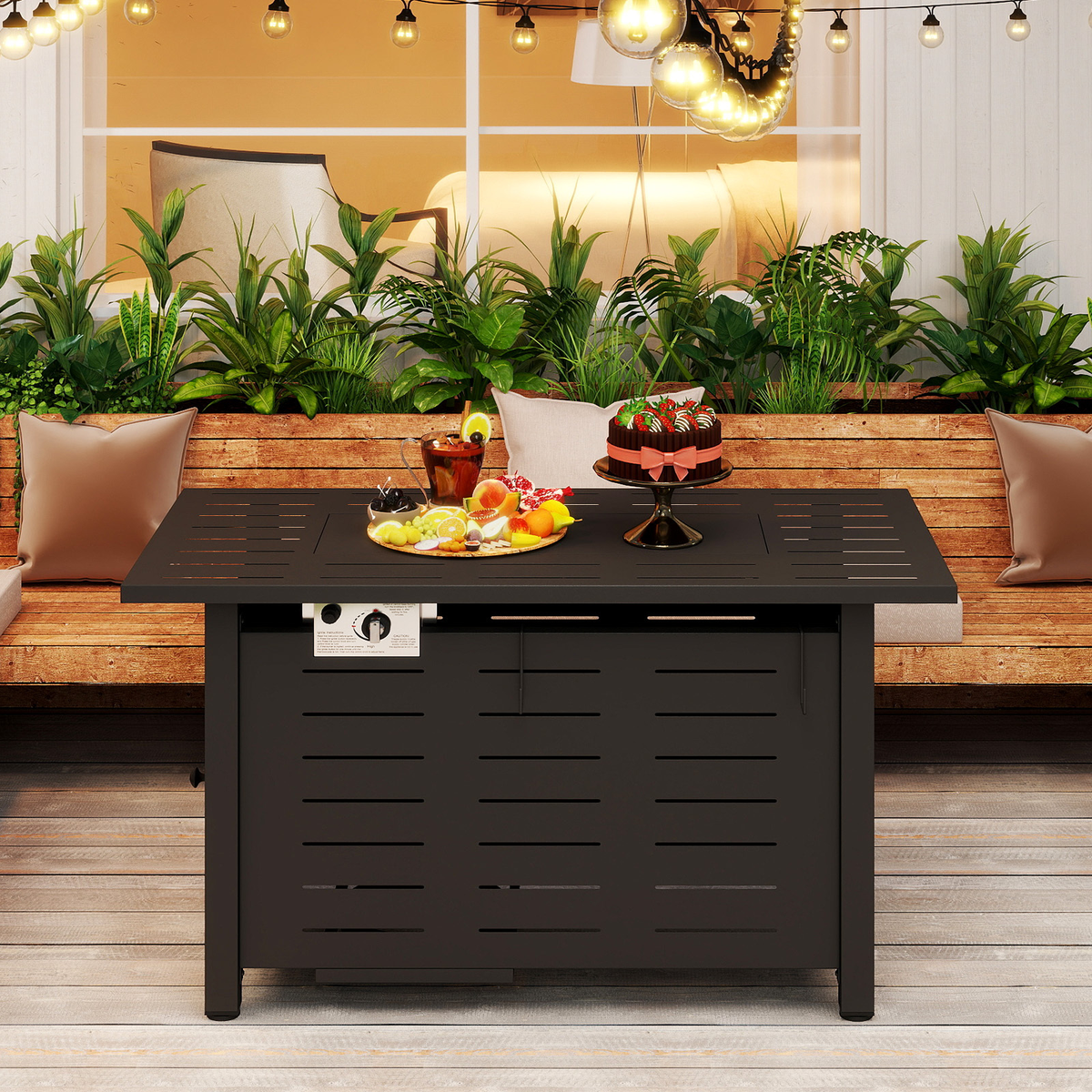 Propane Fire Pit Table Outdoor 50, 000 BTU Gas Fire Table with Lid Lava Rocks & Cover for Patio Backyard Deck Black Brown 40"