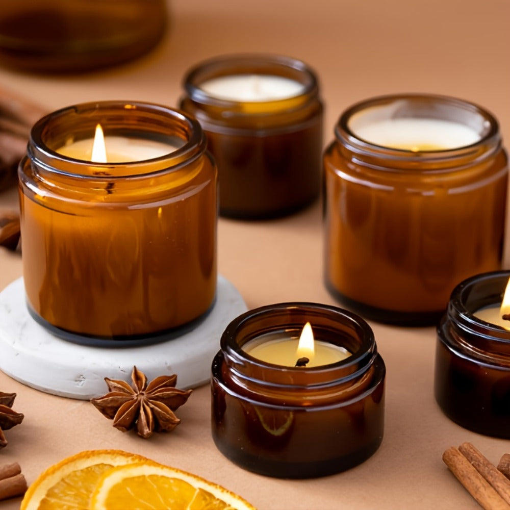 Brown Frosted Glass Jars with Lids 24 Pack – 2 oz Amber Glass Cosmetic Containers with Spoons & Labels, Non-Slip Base — image