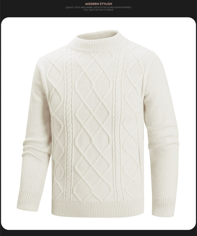 Mens Solid Color Casual Half High Neck Knit Top