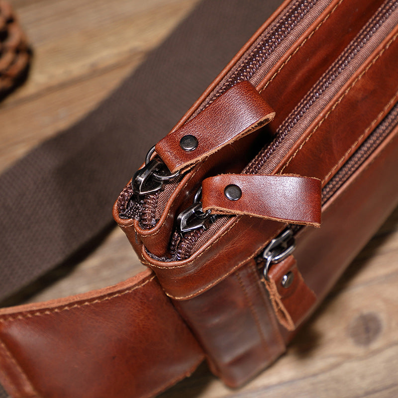 Men's Outdoor Work First Layer Cowhide Large Capacity Waterproof Waist Bag