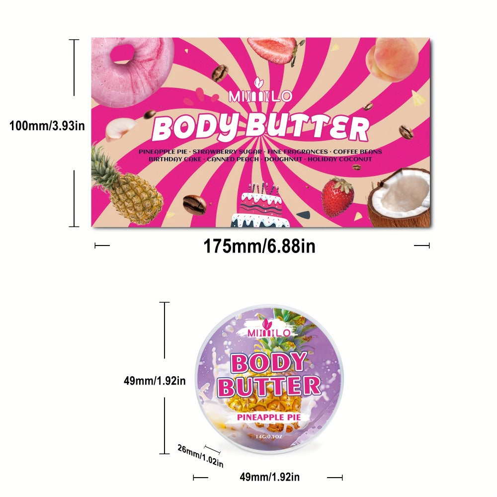 Fruity Body Glaze Set 8 Scents 100g×2 – Pineapple Coconut Strawberry Coffee Peach Doughnut Birthday Cake Non-Greasy All-Day M