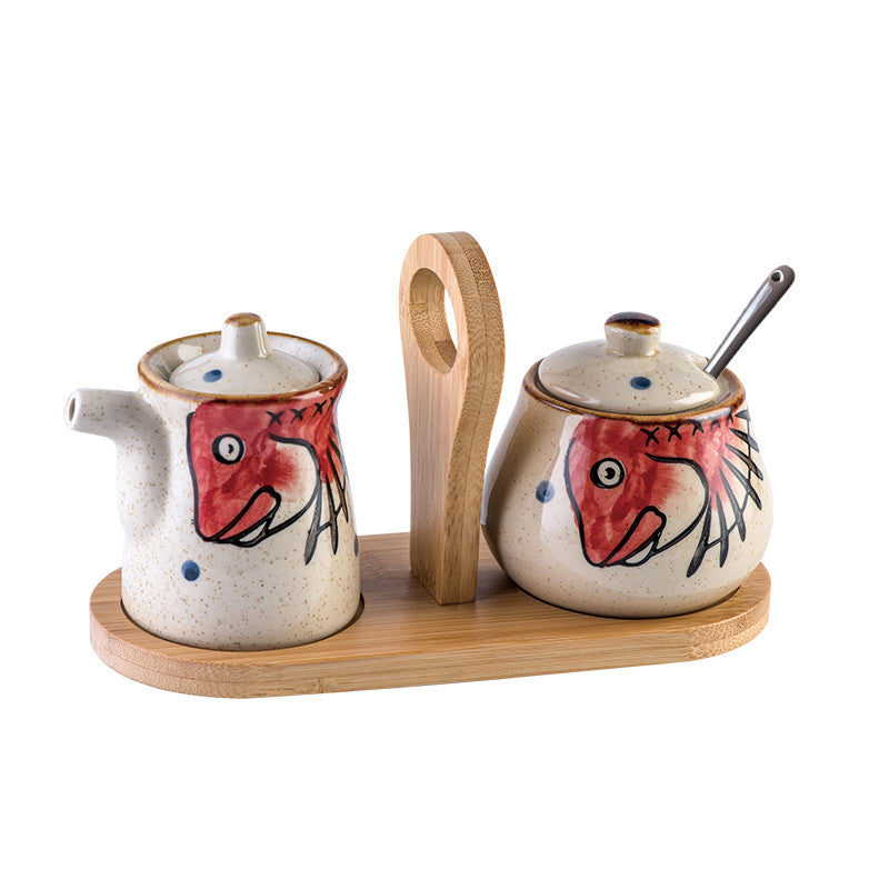 Ceramic Japanese Lovely Spice Jar Set With Spoon