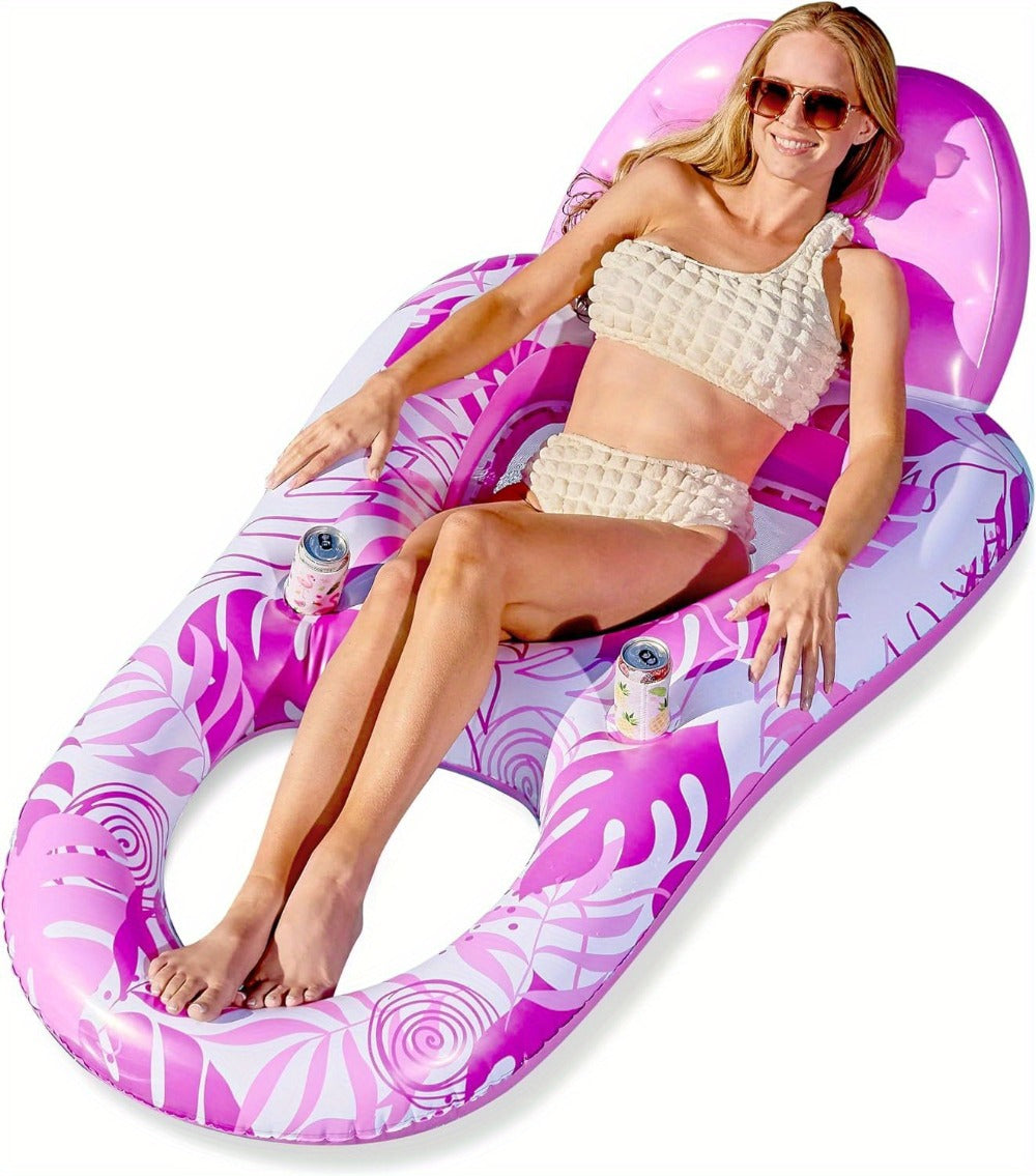 Pink Tropical Inflatable Pool Recliner Float, 60 x 36 x 24 Inches with Mesh Seat and Cup Holder — image 14
