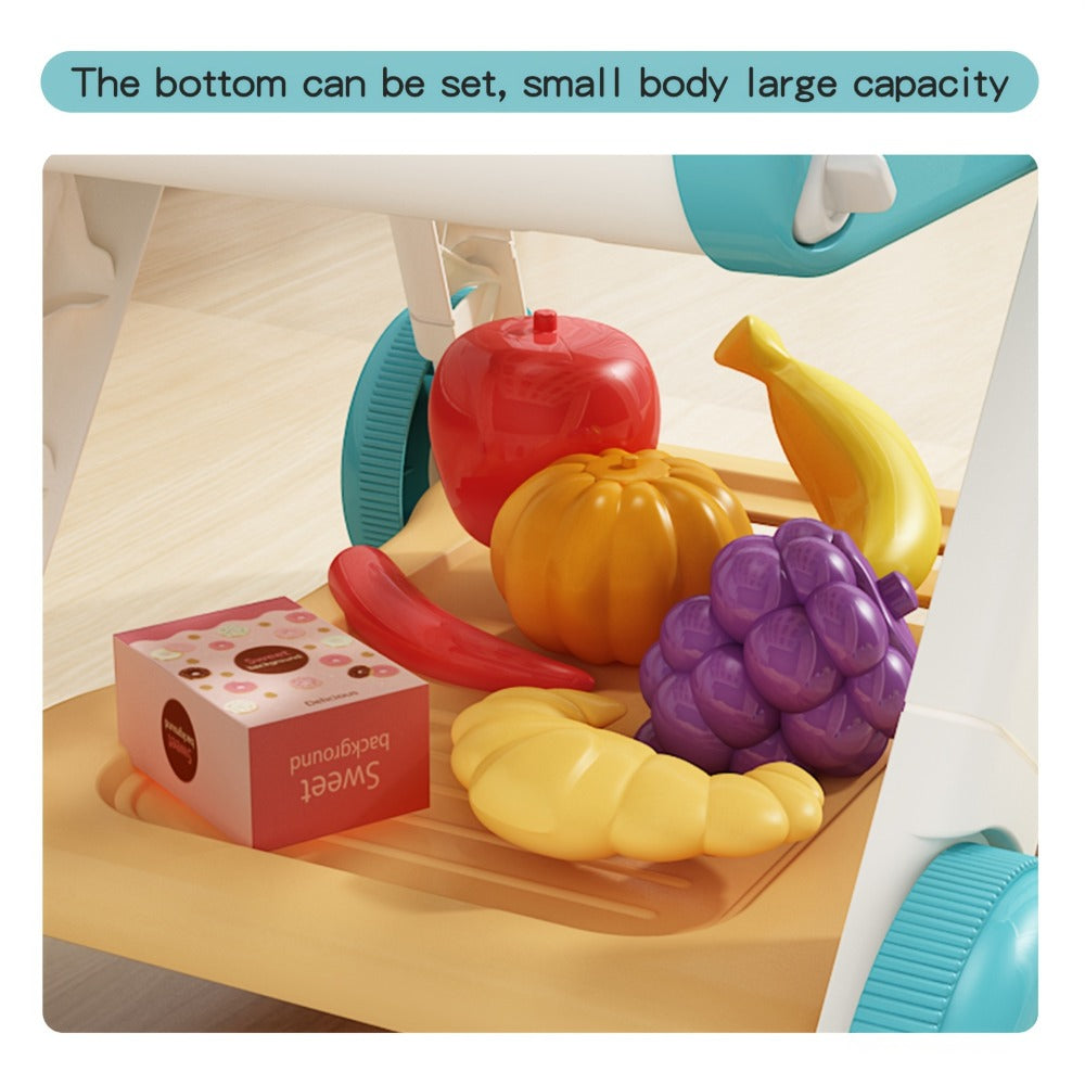 Kids Pretend Play Shopping Cart Toy Set with Realistic Food & Grocery Accessories, Supermarket Role Play for Toddlers Girls B
