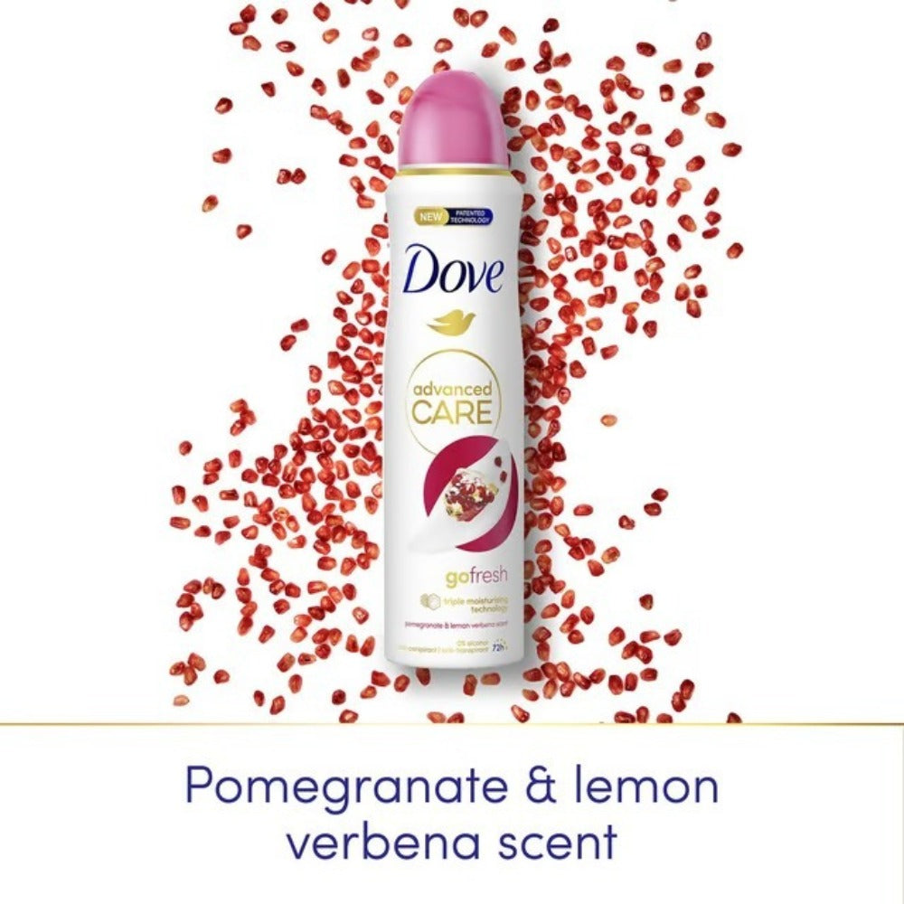 Pomegranate & Lemon Verbena Body Spray for Women Dove Go Fresh 150ml Long Lasting Freshness Quick Dry Invisible No White Mark