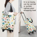 Folding Shopping Cart 2-in-1 Oxford Large Capacity Portable Tote Bag Reusable Grocery Bag on Wheels for Camping Business Deli