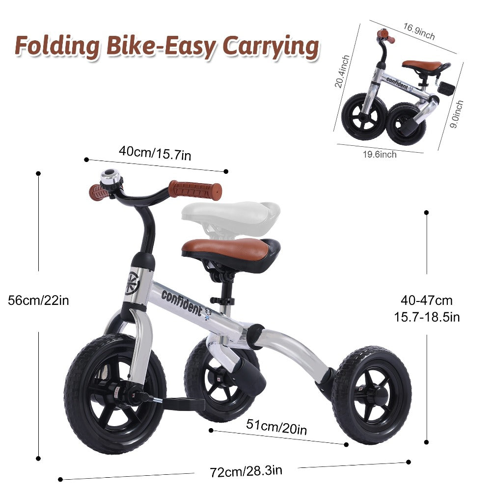 3-in-1 Kids Tricycle Balance Bike Carbon Steel Frame EVA Wheels Foldable with the Listed Color, Size or Set Options for Every