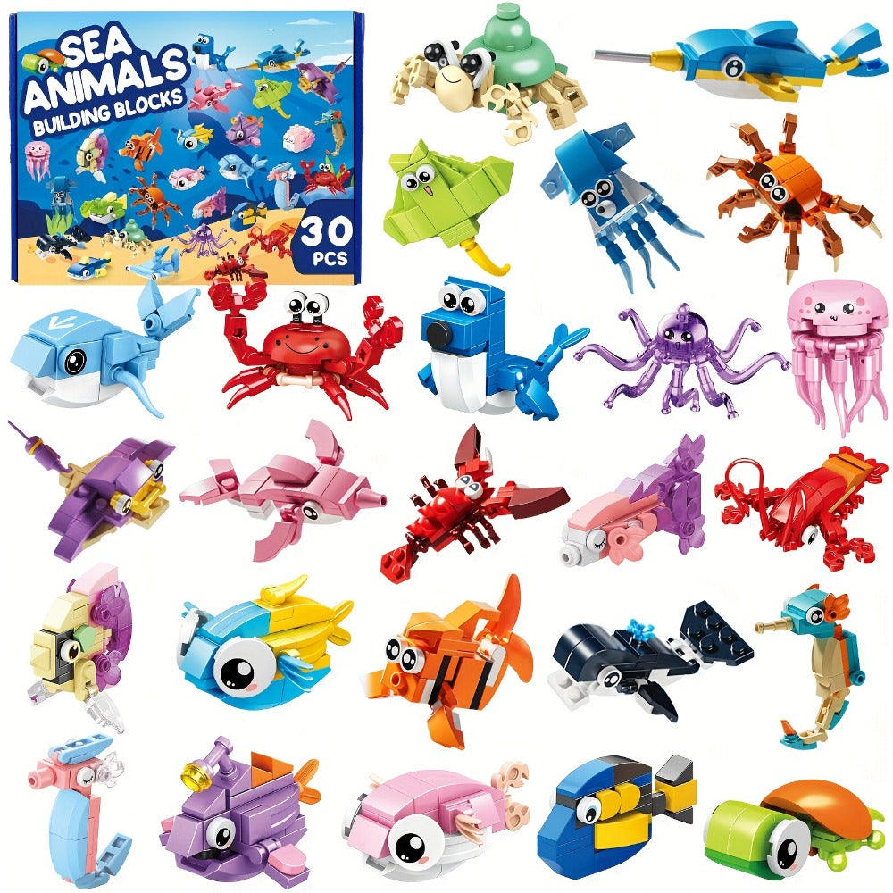 Ocean Mini Building Blocks 30-Pack Party Favors for Kids, Marine-Themed Mini Brick Sets for Birthday Goodie Bags — image 1