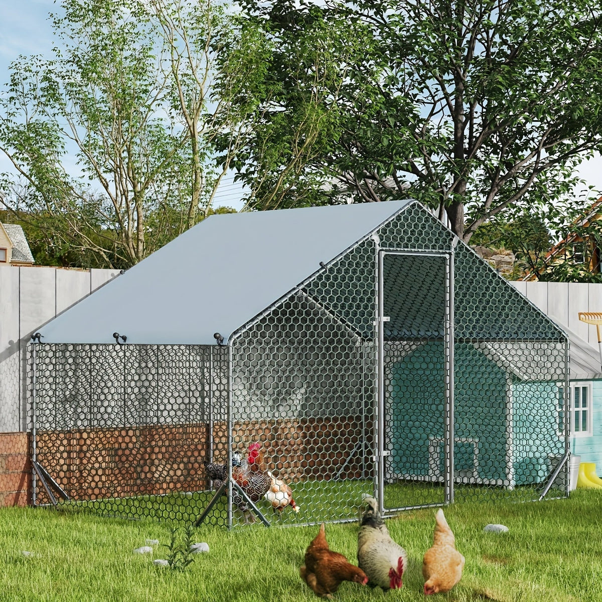 Metal Chicken Run Walk-in Poultry Enclosure with UV Protection - Dome Flat & Spire Roof Styles — image 2
