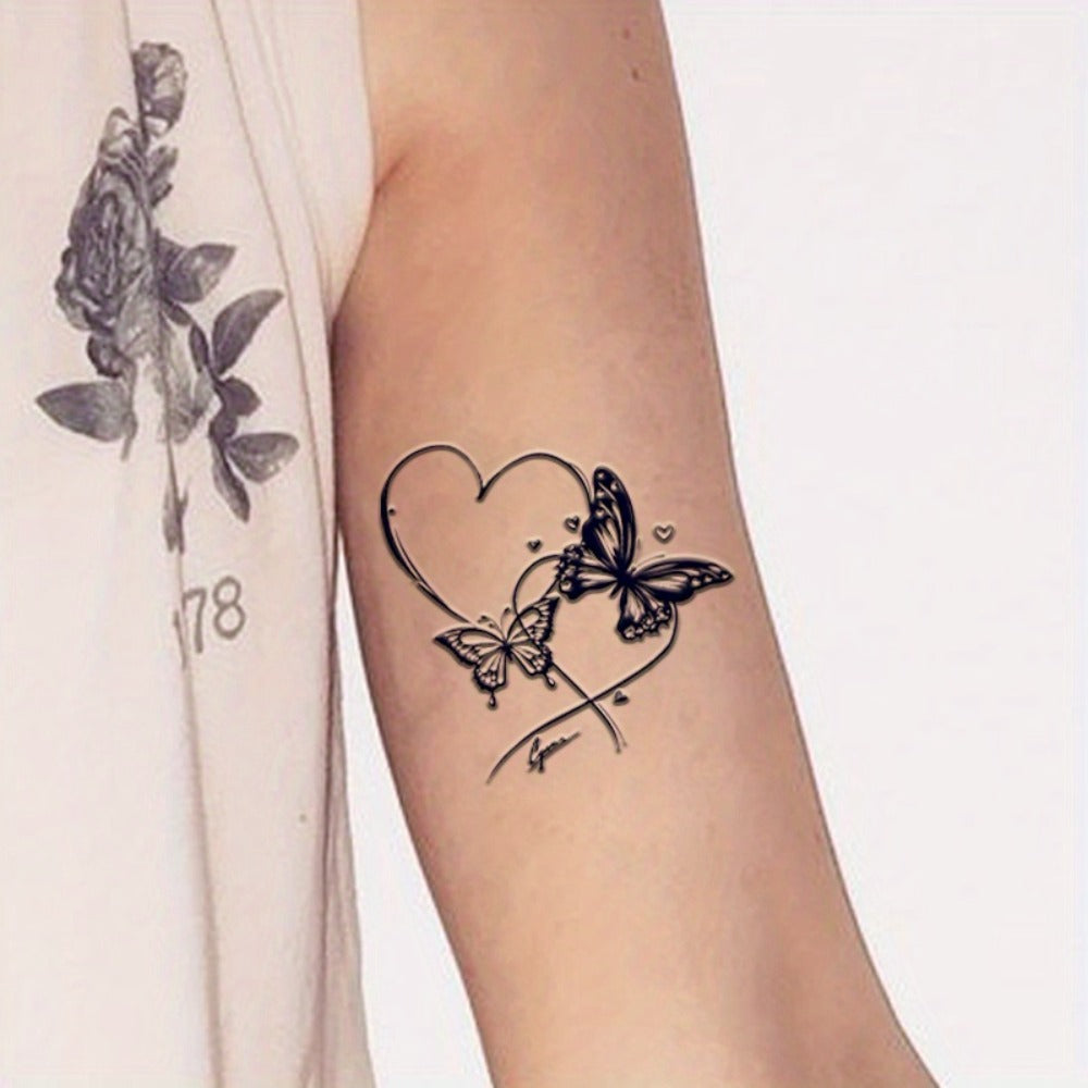Semi Permanent Tattoo Butterfly with Hearts Navy Blue 3 Sheets, Realistic Juice Tattoo Lasts 1-2 Weeks for Adults — image 3