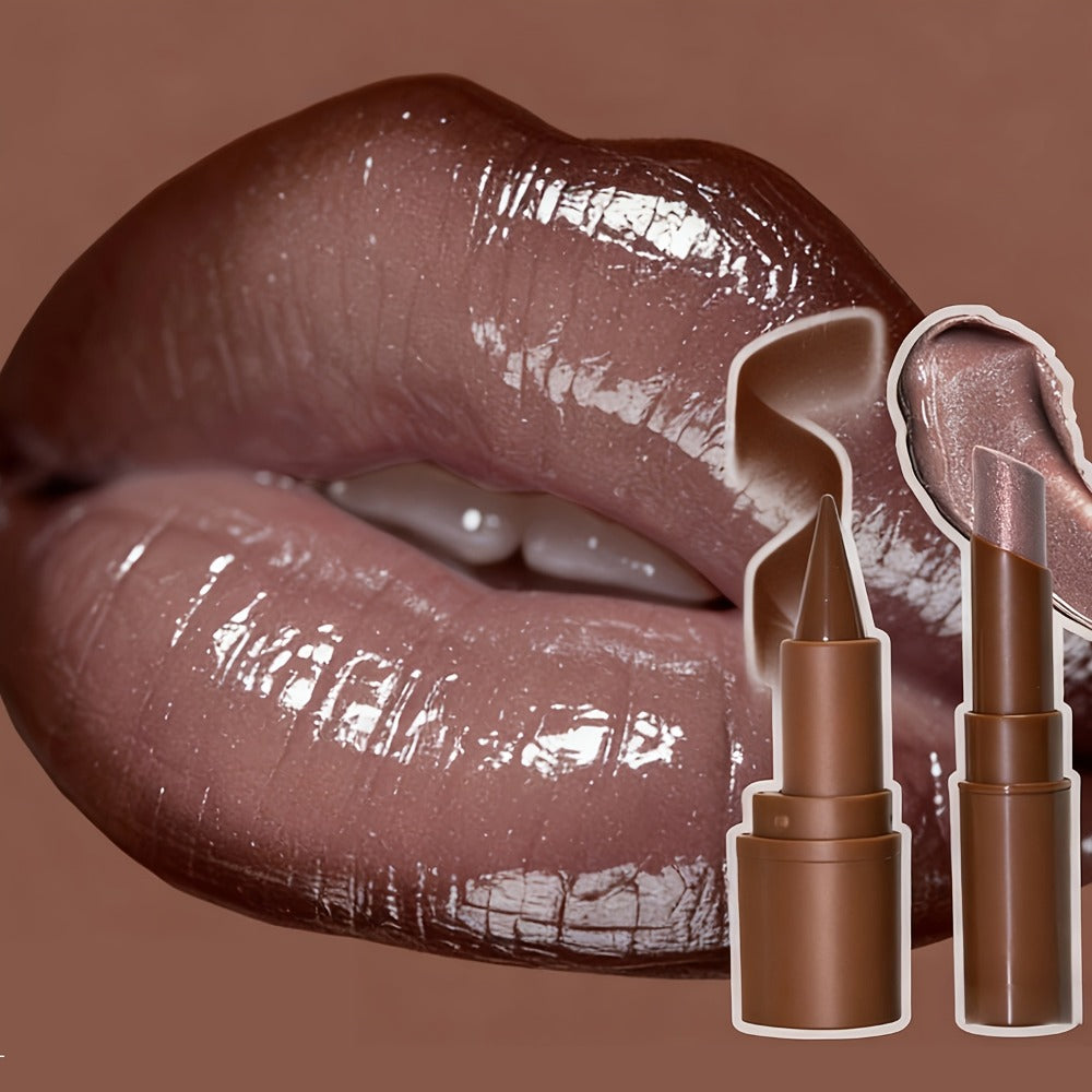 Metallic Lipstick & Lip Liner Pen Set for Women, 3D Full Lip Shape High-Shine Glossy Finish, Smudge-Proof All-Day Wear — imag