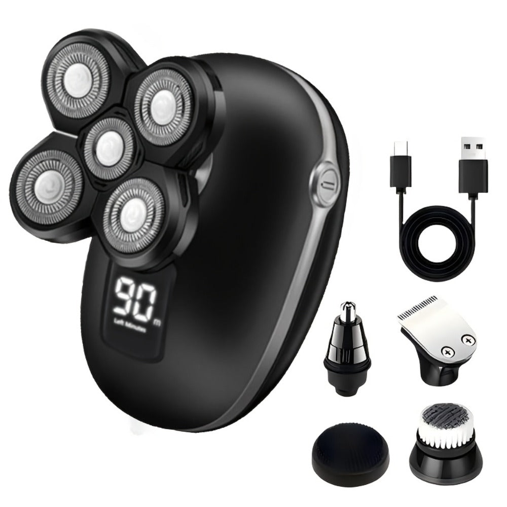 5-in-1 Electric Shaver for Men and Women IPX6 Waterproof – USB Rechargeable Body Hair Trimmer Grooming Kit with Interchangeab