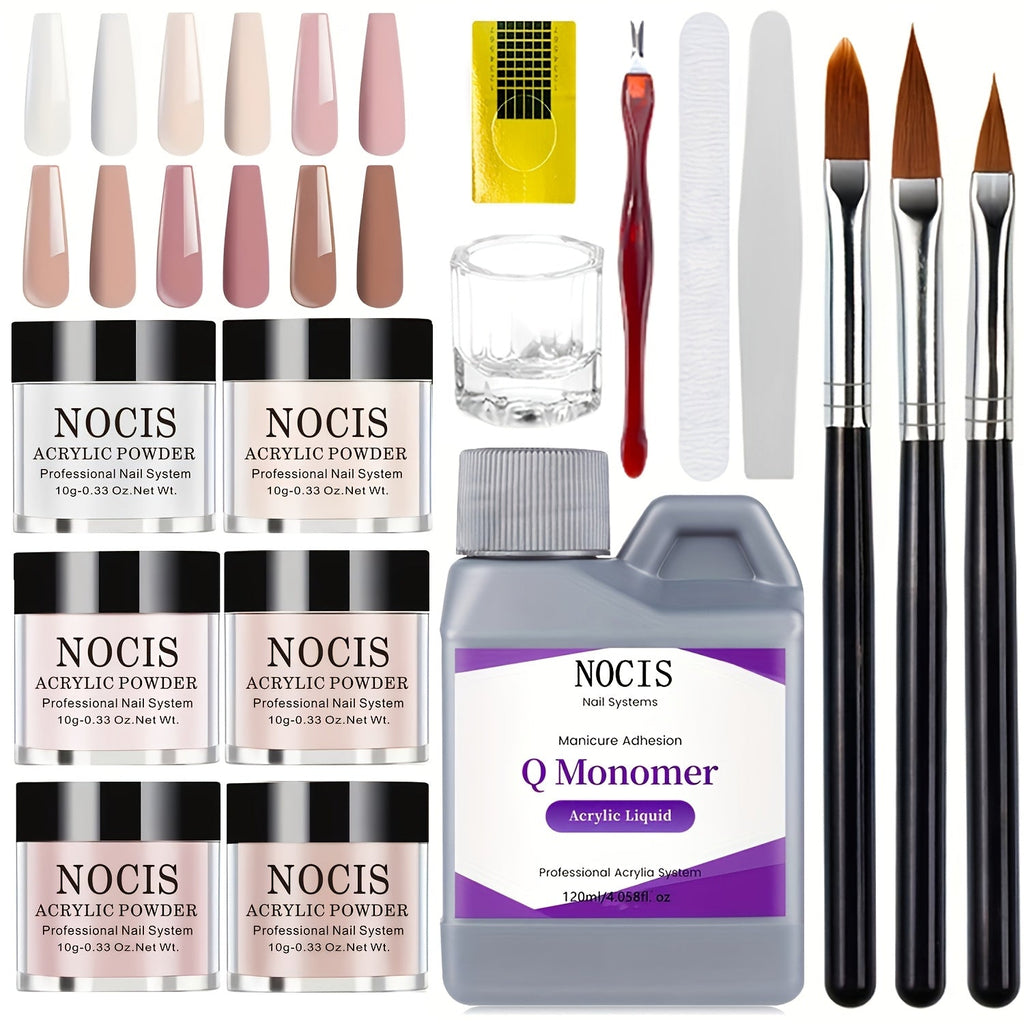 Six-Color Acrylic Nail Powder Set with Monomer Bottle and Application Tool Assortment in Three Set Codes — image 10