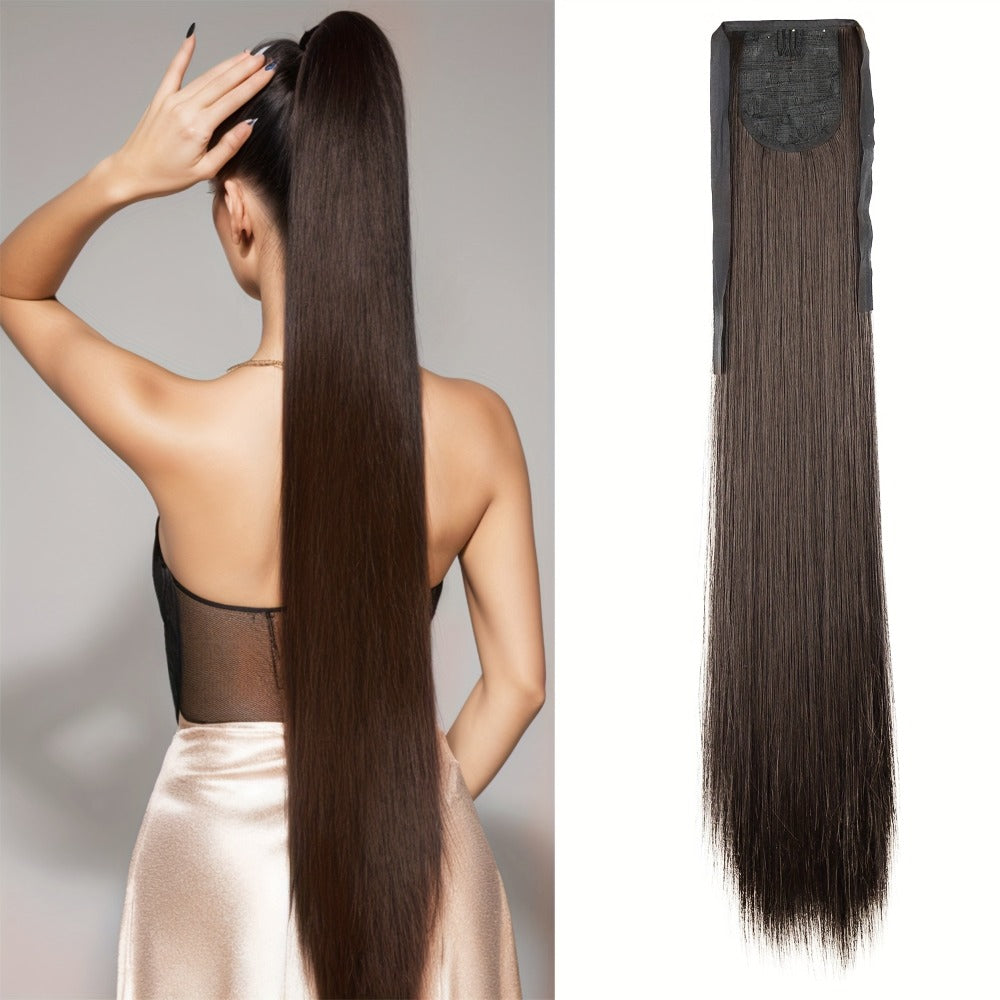 Hair Extensions Straight 34-Inch Synthetic Ponytail with Ribbon Wrap and Five Mixed or Natural-Tone Colors — image 4