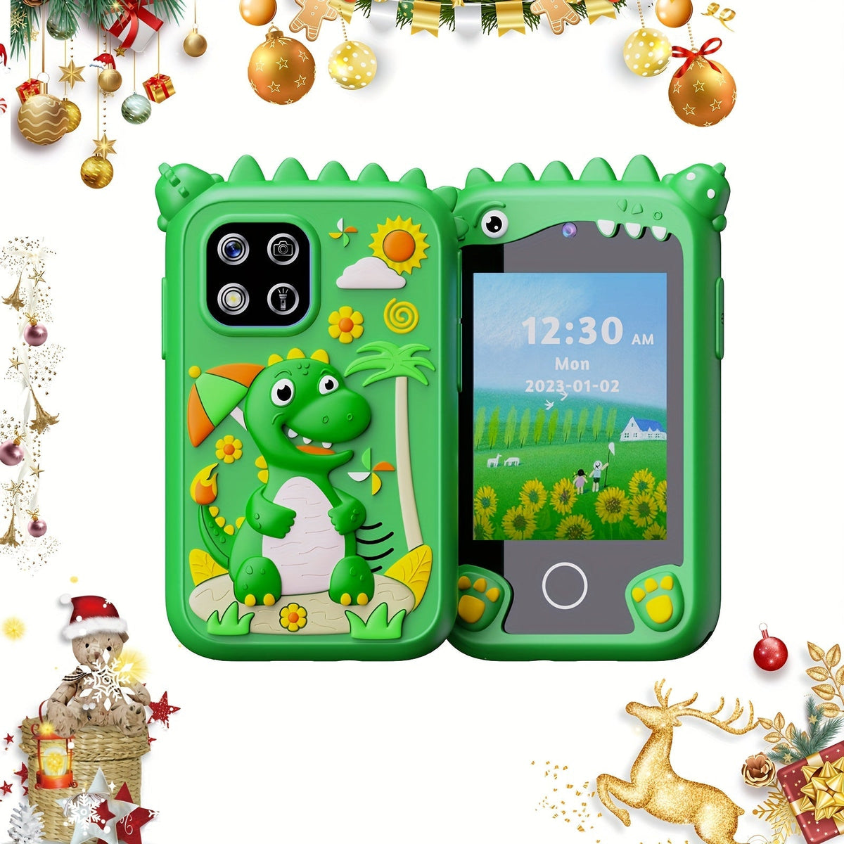 Dinosaur Toy Phone in Green or Purple with Dual Cameras, Touchscreen Interface and 8GB SD Card Label — image 10