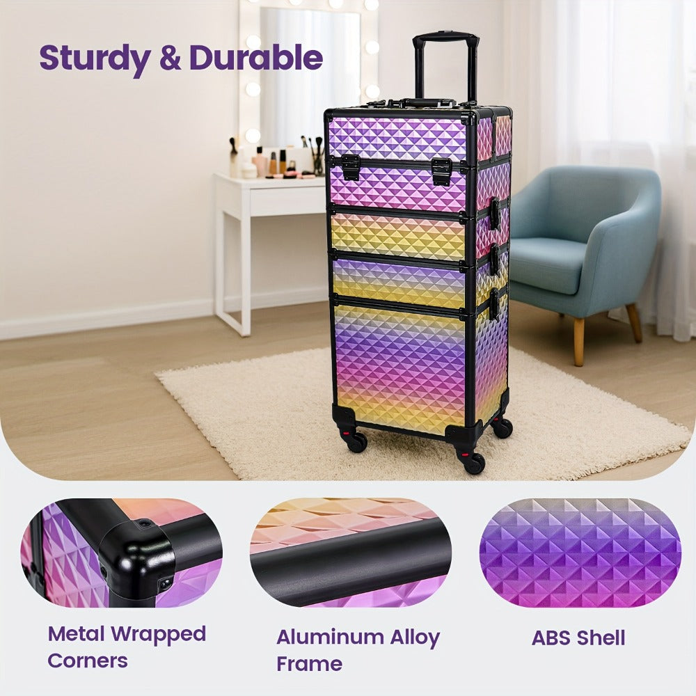 Makeup Train Case in a Large Rolling 4-in-1 Trolley Design with 360 Degree Swivel Wheels for Professional Salon Use — image 9