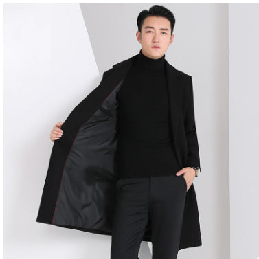 Slim-fit Youth Korean-style Mid-length Wool Coat For Men