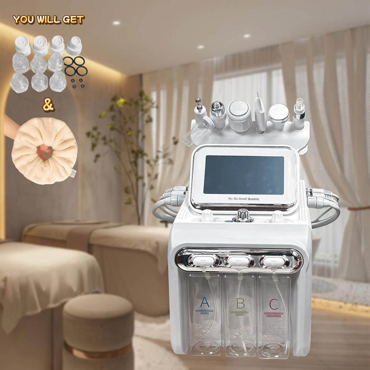 Hydrogen Oxygen Microbubble Facial Machine 6-in-1 / 7-in-1, Dual Pump Deep Cleansing Skin Rejuvenation Beauty Device for Home