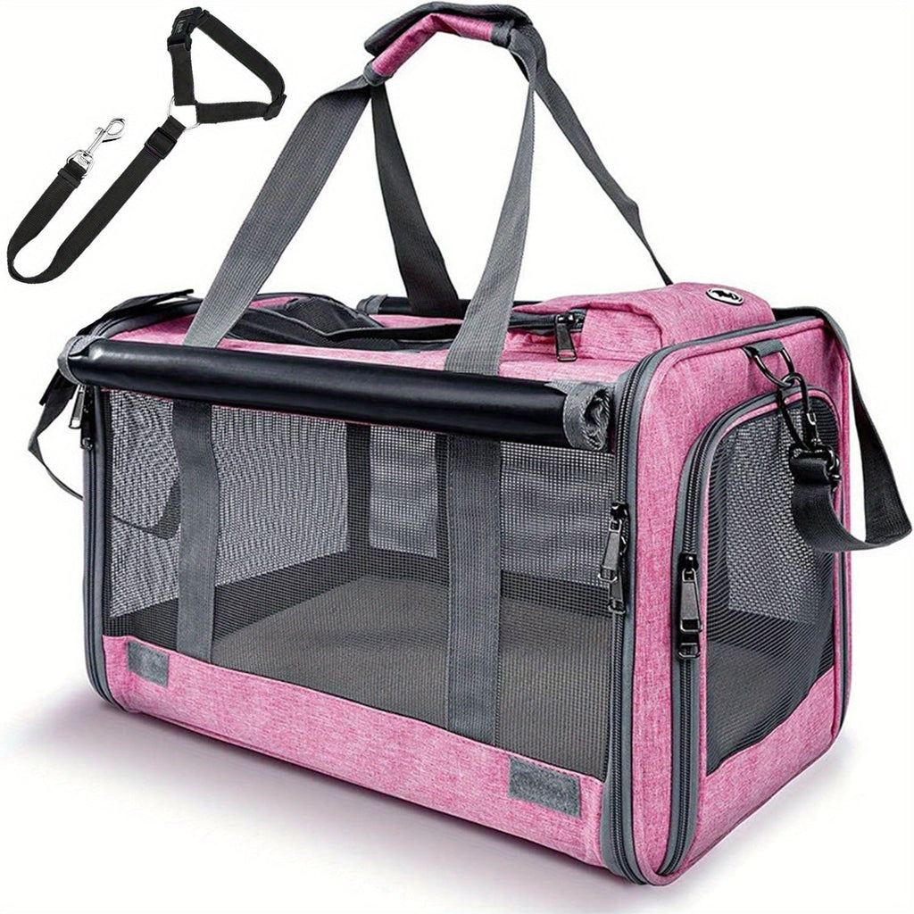 Foldable Pet Carrier Tote with Wide Mesh Panels, Zippered Access, Top Handles and Detachable Shoulder Strap — image 7