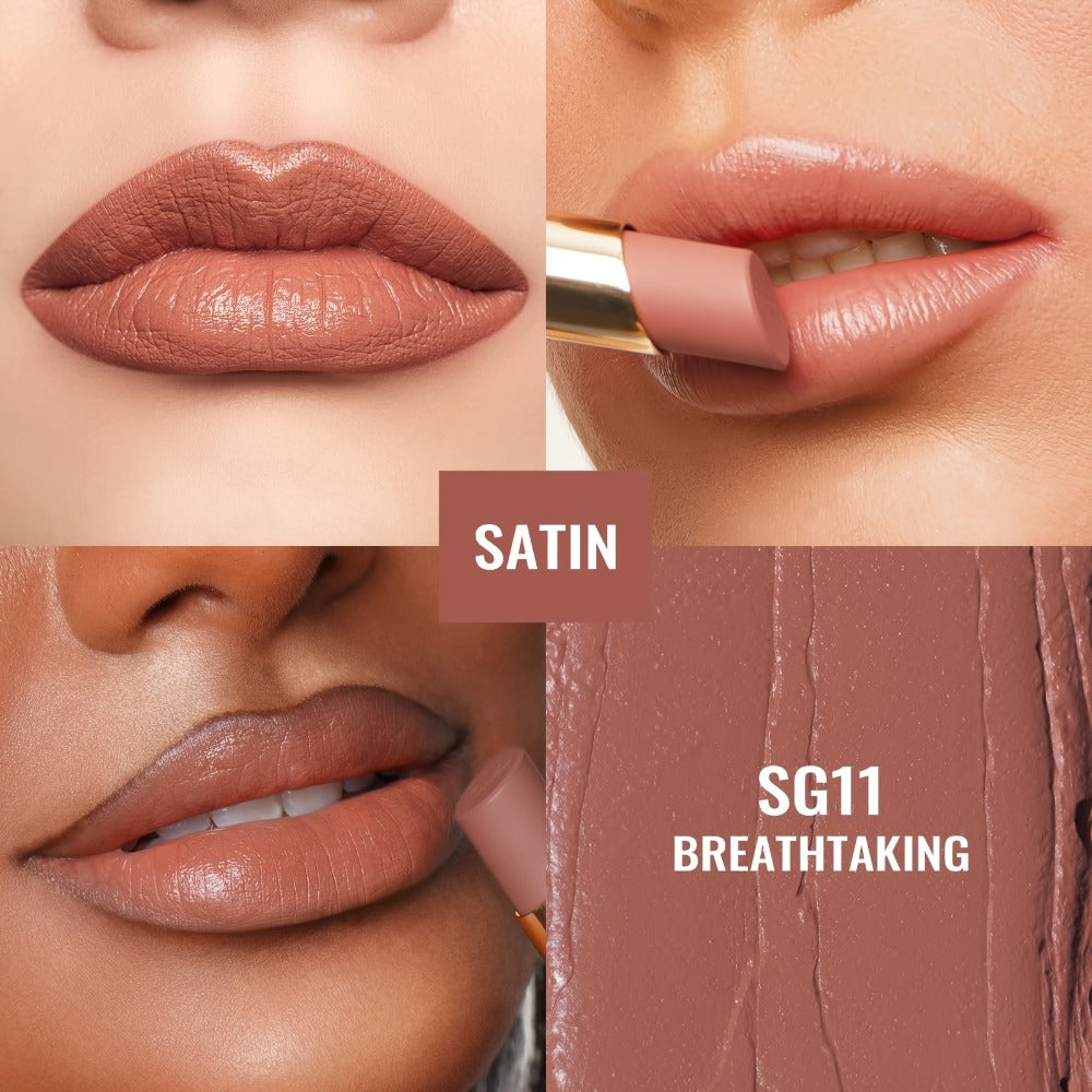 Oulac Nude Satin Lipstick Set 12g Each – Lightweight Moisturizing Full Coverage Cream-to-Satin Formula, Skin-Flattering Nude 