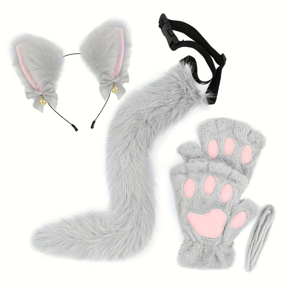 Cat Costume Set 3 Piece, Bell Ear Headband, Plush Paw Gloves & Adjustable Tail for Halloween, Cosplay — image 5