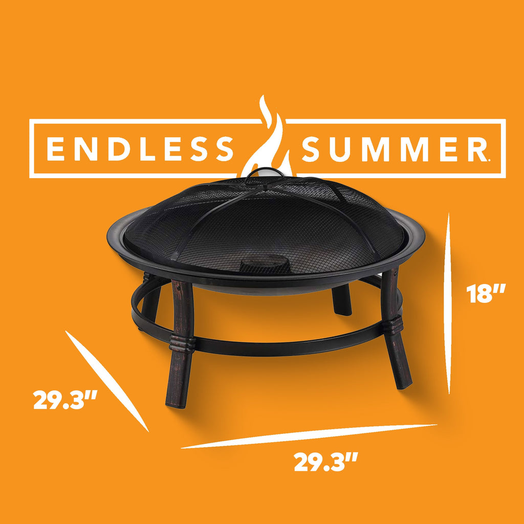29.3-Inch Round Fire Pit Bowl with Domed Mesh Cover, Four-Leg Stand and Long Poker in Black — image 4