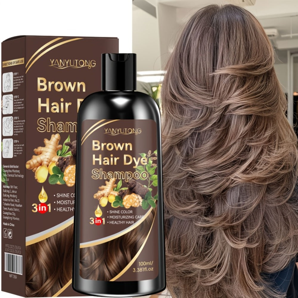 Hair Dye Shampoo Natural Plant Pigments, Fast Gray Hair Coverage in 1 Wash, 3.38oz Travel Size, Black Brown Chestnut Brown — 