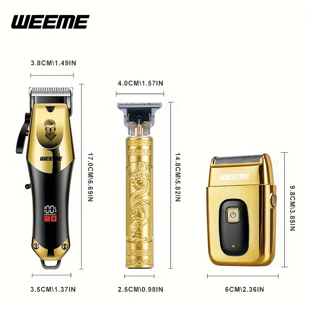 T-Blade Hair Clipper Set for Men – Golden Series USB Rechargeable Trimmer Kit with Guide Combs & Cleaning Brush, 1pc 2pcs 3pc