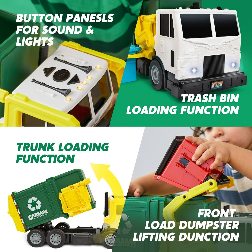 Garbage Truck Toy Set 16-Inch Large Friction-Powered with Lights & Sounds, Color-Coded Trash Bins — image 4