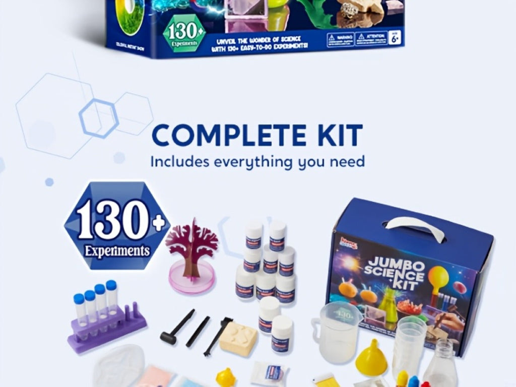 Jumbo Science Kit for Kids 130+ Experiments, STEM Chemistry Set with Crystal Growing Glowing Bulb Fossil Dig Soap Making — im