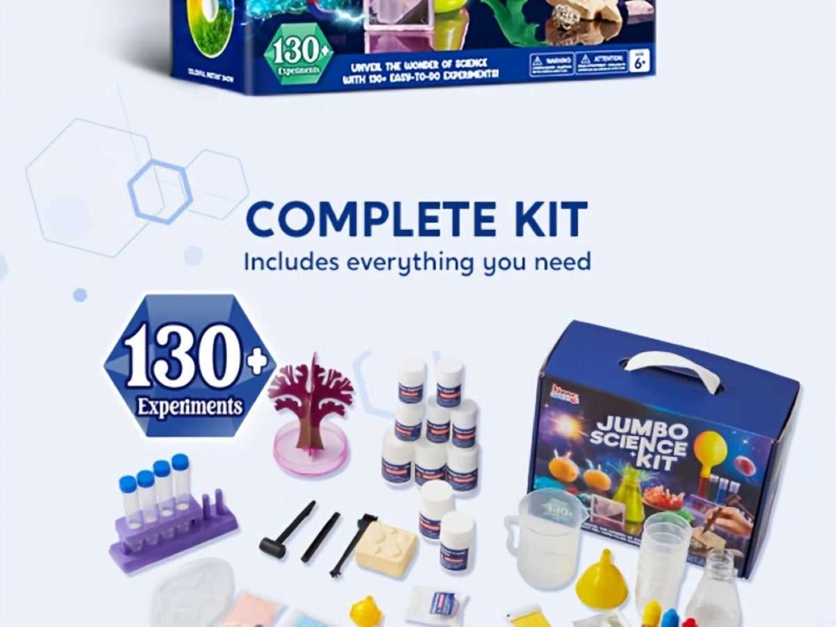 Jumbo Science Kit for Kids 130+ Experiments, STEM Chemistry Set with Crystal Growing Glowing Bulb Fossil Dig Soap Making — im