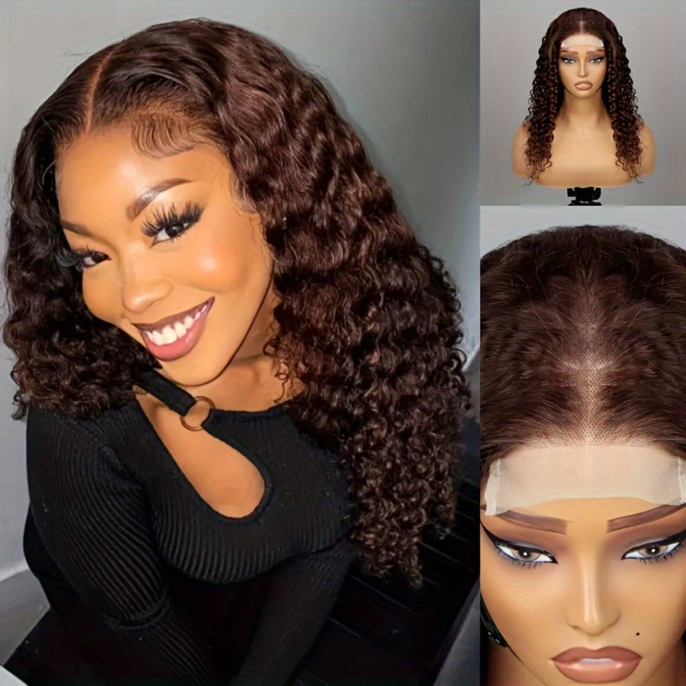 4x4 HD Lace Closure Curly Bob Wig Reddish Brown #33 Human Hair Pre-Plucked Glueless Short Bob with Baby Hair 20 Inch Warm Aub
