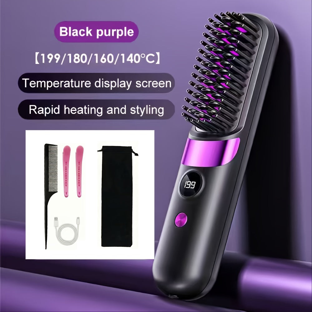 Cordless Hair Straightening Brush USB Rechargeable Portable Heated Straightener Comb Mini, for Home, Travel and Salon Hair St