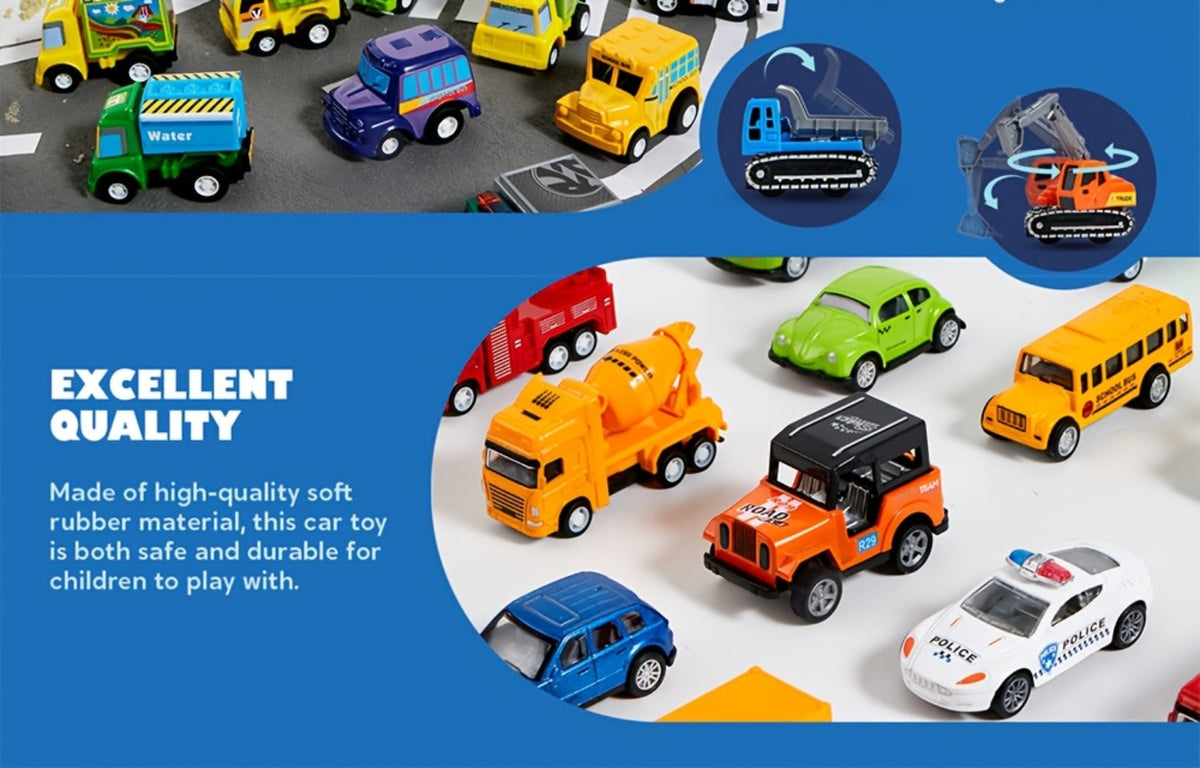 25PCS Pull Back Cars & Trucks Toy Vehicle Set for Kids, Fire Truck, Police Car, School Bus & More — image 10