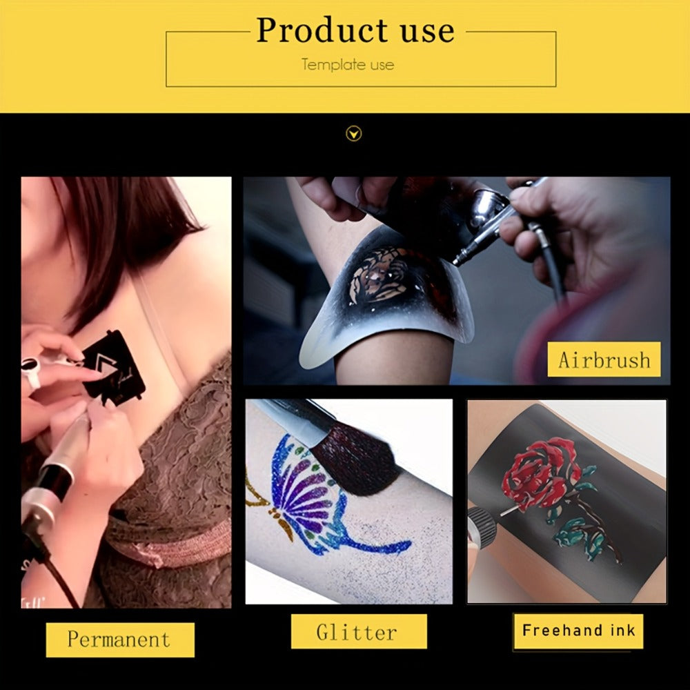 Seven-Piece Floral Tattoo Stencil Set with Paisley and Henna-Style Designs in SM031 or SM032 — image 3