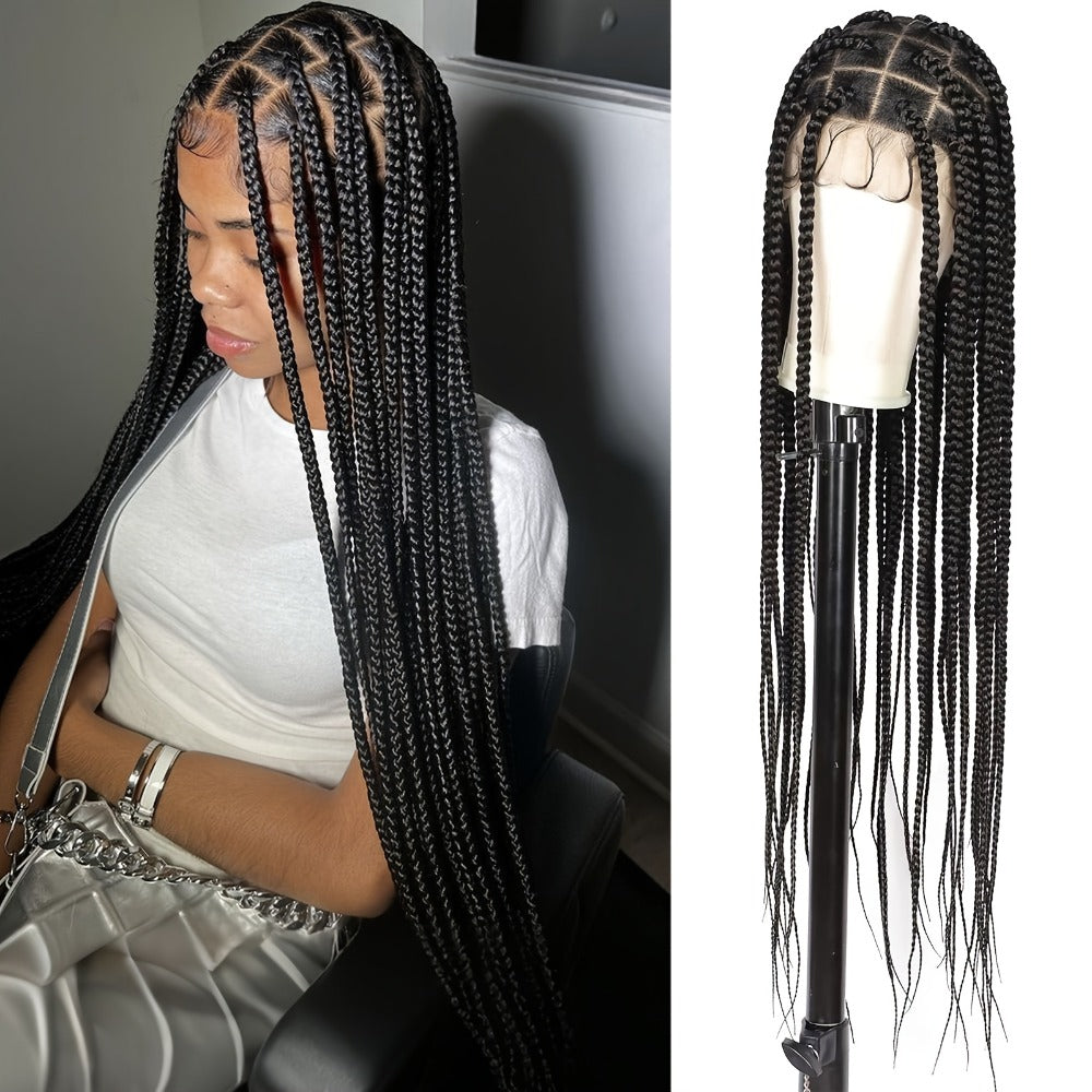 Extra-Long Natural Black Braided Wig with Full Lace Cap and 40-Inch Straight Box Braids for Styling — image 4