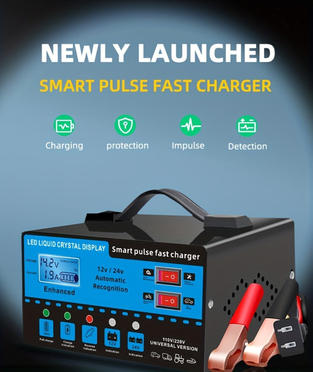 Intelligent Battery Charger & Inverter 12V & 24V – LCD Display, Trickle Maintenance, Overcharge & Short Circuit Protection fo