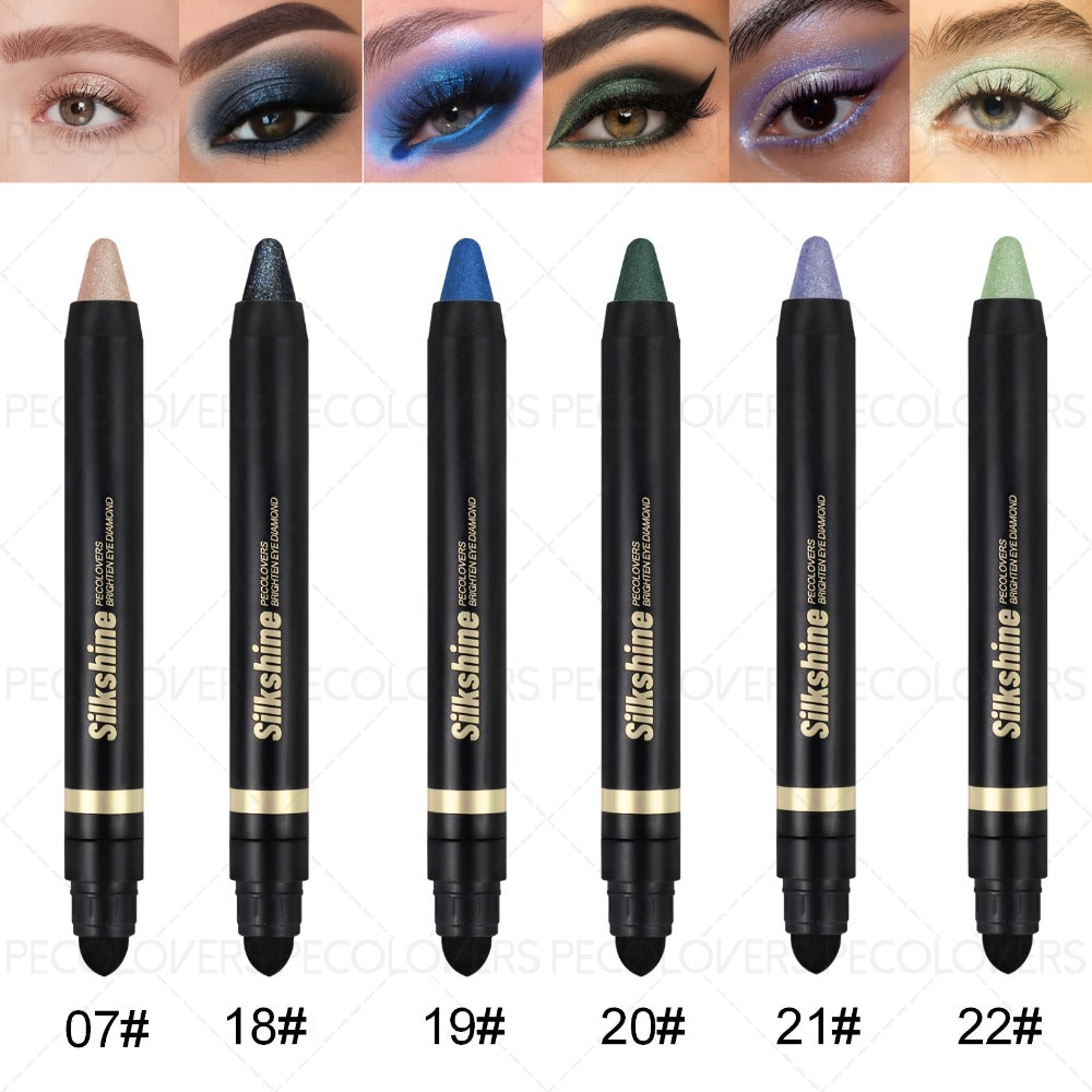 Shimmer Glitter Eyeshadow Stick Set 6 Pcs Dual-Tipped Eye Pencil with Blending Brush Creamy, for Makeup, Travel and Everyday 