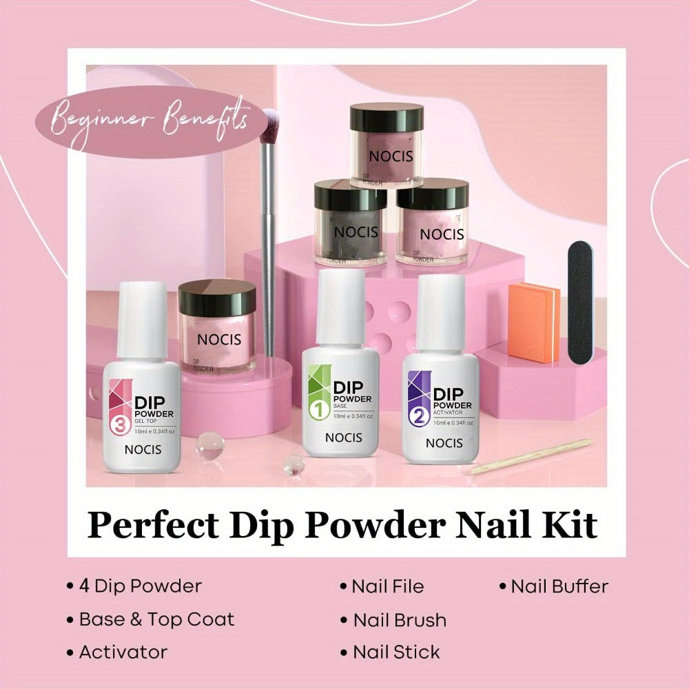 Dip Powder Nail Kit with NOCIS Label, Four Nude Gray Pink Powders, Three 10ml Liquids and Four Tools — image 14