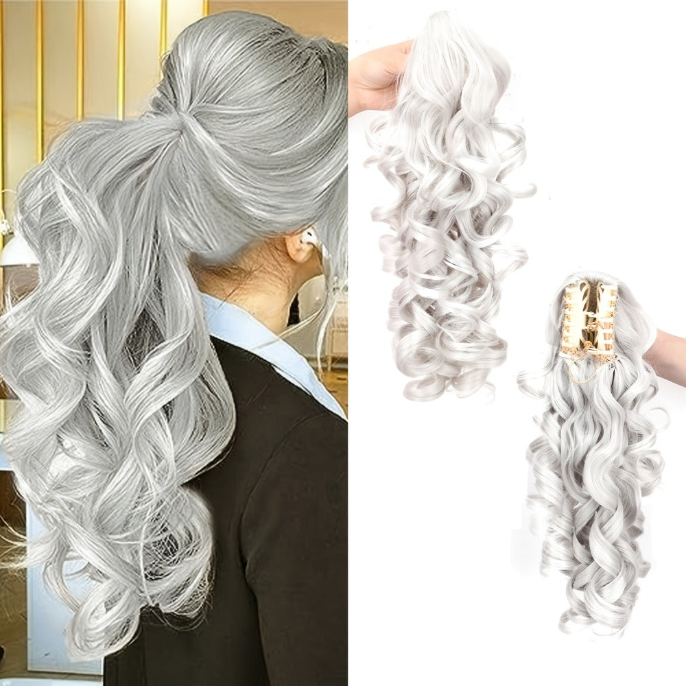 Scroll Curl Claw Clip Ponytail Extension Gradient Color 16 Inch | Synthetic Heat Resistant Hairpiece 5 Colors Linen Brown Gol