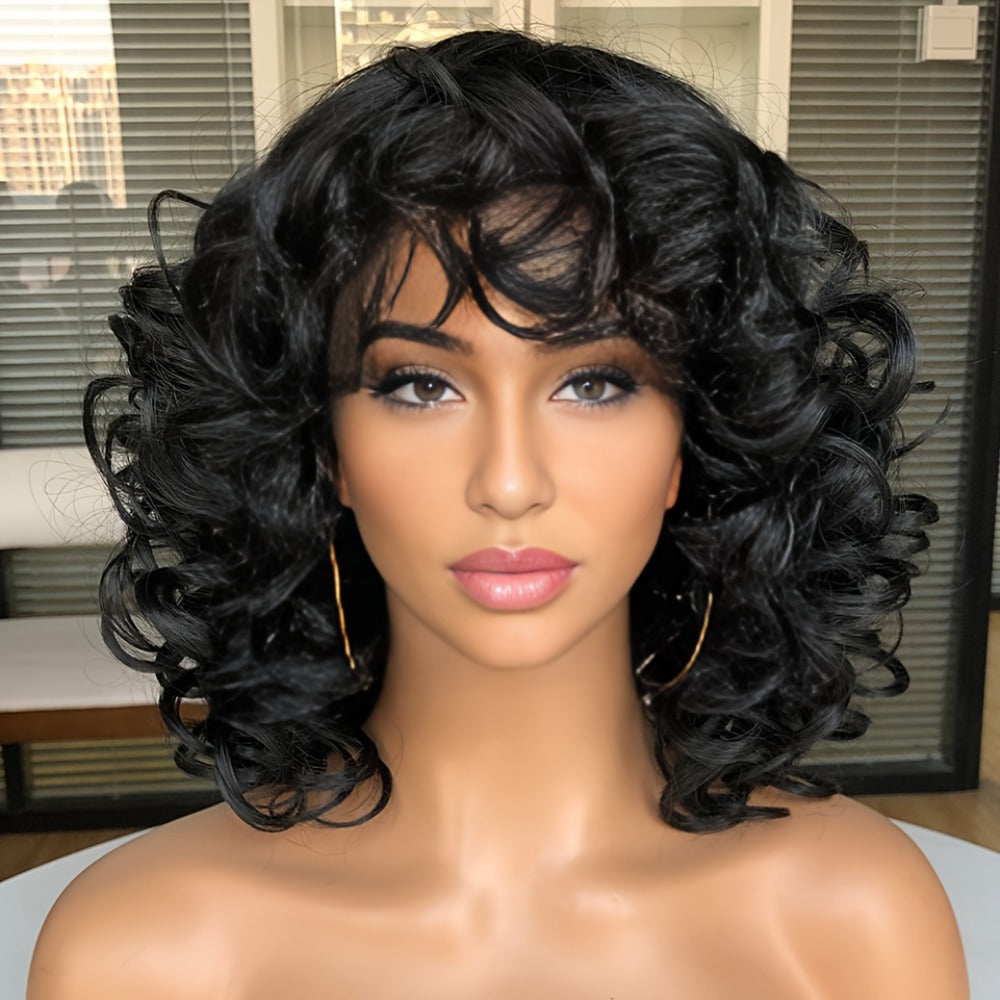 Synthetic Wig 14-Inch Jerry Curls with Wispy Bangs and 13x1 Lace Front in Three Colors for Daily Styling — image 10