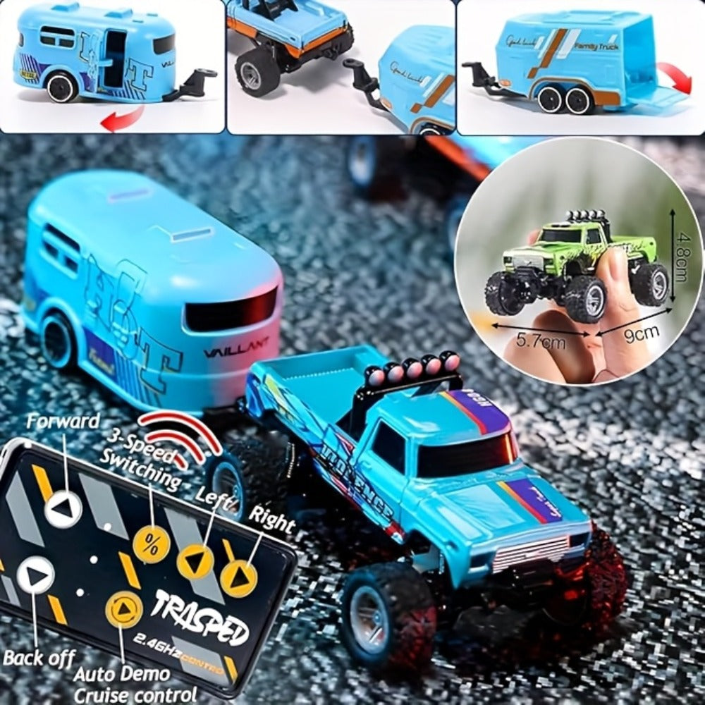 Mini RC Truck Toy 1:64 Scale 2.4GHz Off-Road Alloy Crawler with Detachable Trailer Body Lights & LED Headlights — image 12