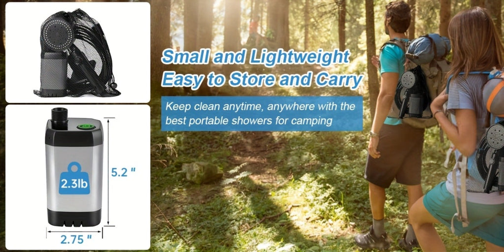Portable Camping Shower – 6000mAh Battery, 120-Min Runtime, 6 Spray Modes, Smart Display, for Camping, Car Washing, Pet Clean