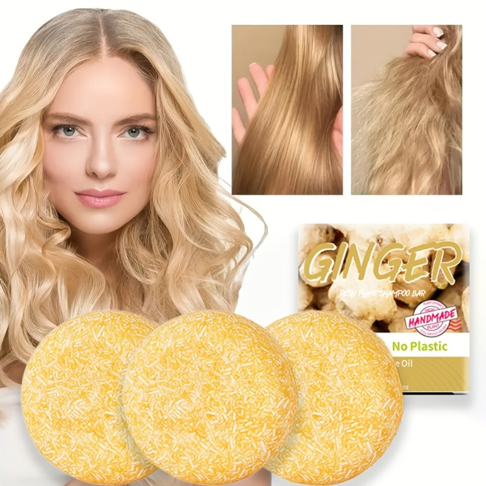 Ginger Shampoo Bar 3pcs × 60g – Natural Handmade Solid Shampoo Bar, Sulfate-Free, Paraben-Free & Vegan | Scalp Stimulating Gi
