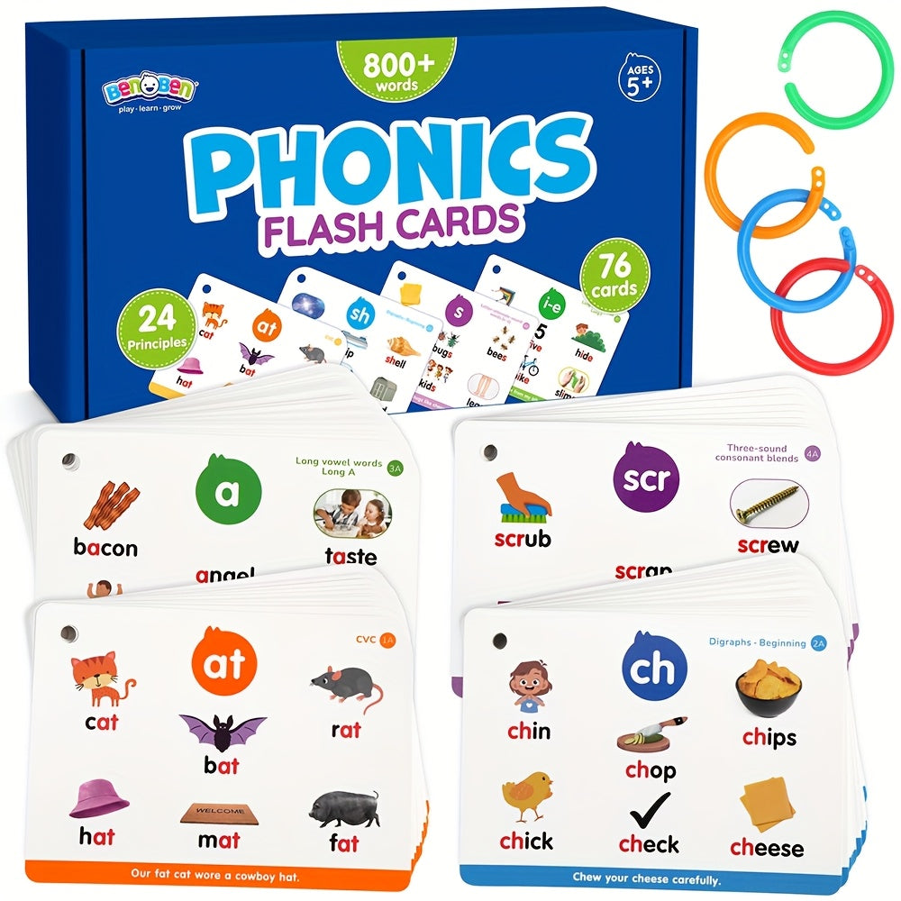 Phonics Flash Cards for Kids 76 Cards 24 Principles, CVC Digraphs Consonant Blends Long Vowels — image 7