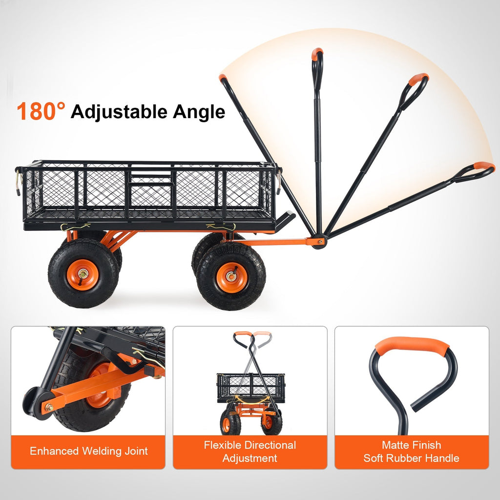 Garden Dump Cart Convertible Flatbed Utility Wheelbarrow with 2-in-1 Handle, Removable Side Panels — image 3